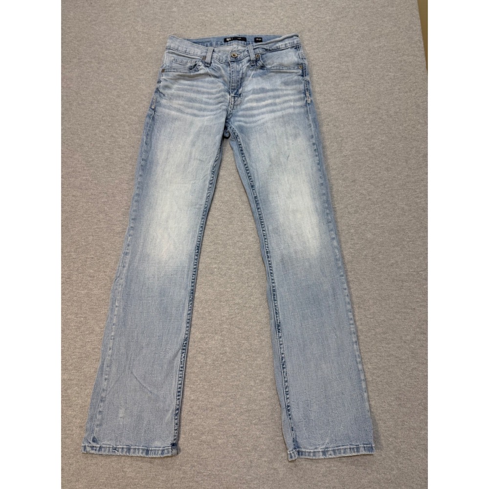 BKE Jake Straight Jeans Mens 31x34 Light Wash Denim Stretch Embroidered Pocket